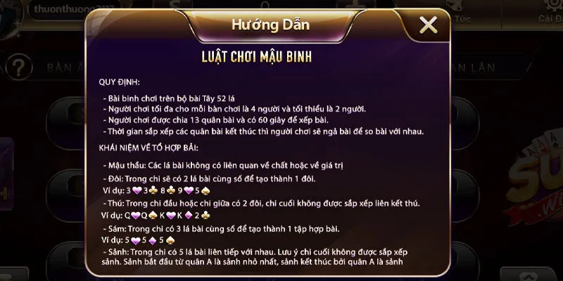 Hướng dẫn luật chơi mậu binh Sunwin chi tiết